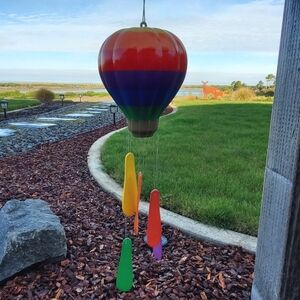 Handpainted Handmade Ceramic Hot Air Balloon Windchime 80s Vintage. Colorful!